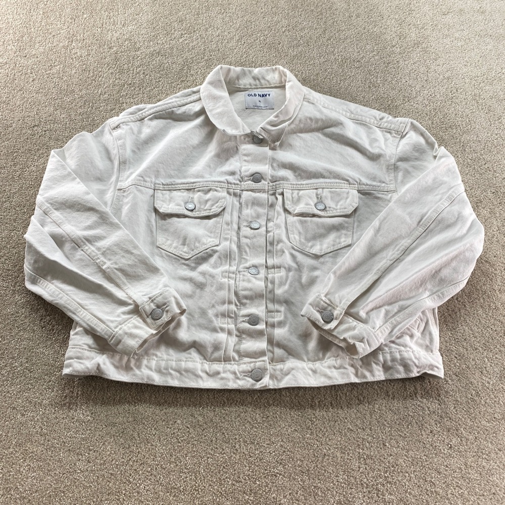 Old Navy Jacket Womens‎ XL White Denim Trucker Cream Cotton Button Up Coat